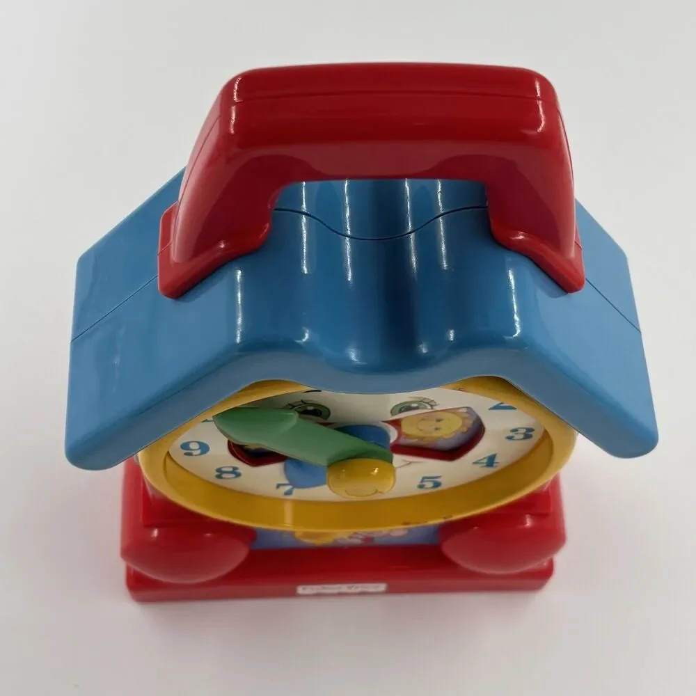 Vintage Fisher Price 1994 Wind-Up Music Teaching Clock Toy Red Blue Works